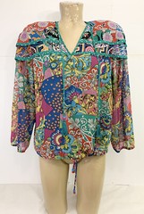 Diane Freis Vintage Shirt NO SIZE 42″ Long Sleeve Muticolored Floral Pattern