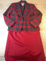 Vintage Pendleton Wool Plaid Skirt Suit Red Green Petite 8 USA Christmas