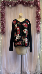 Vintage Cardigan Sweater Hearts Valentine’s Day Teacher Black Red Cottage XL