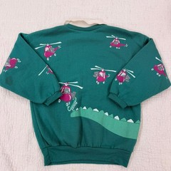 Vtg Spumoni Dinosaur teddy bears Sweatshirt Brushing T Rex teeth helicopter 90s