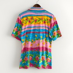 Vtg Peter Popovitch Floral Camp Shirt Retro Collar 80s Abstract Knit Blouse Med