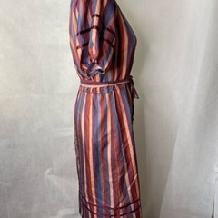 Vintage 70s 80s Womens striped a-line dress midi Length brown pink size 10
