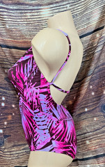 NWOT Vintage JAG Purple/Pink Palm Leaves One-Piece Swimsuit Size 6