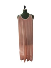 Vintage Odette Barsa Pink Nylon Semi Sheer Nightgown Floral Lace Bridal Sz P New