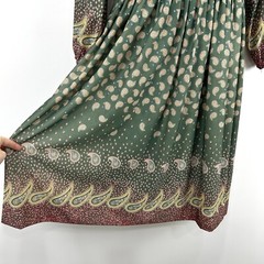 Nancy Greer Dress Womens M Green Paisley VTG 70s Peasant Boho Prairie Hippie