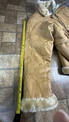 Vintage 2 XL Leather Fur Trim Shearling Belted Coat Tan Marcia Collection