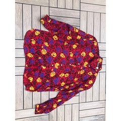 Epitome, Japan vintage red black blue yellow floral rayon button down blouse