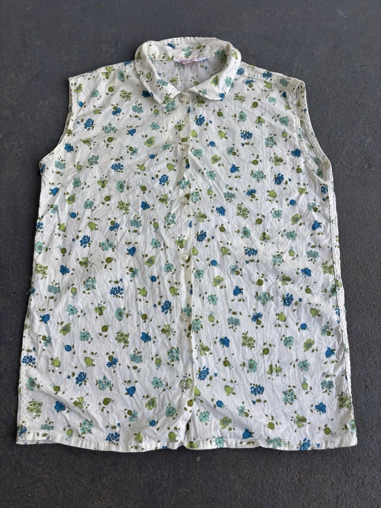 VTG 1950s Gordon Peters Sleeveless Floral Button -up.housewife Style.small