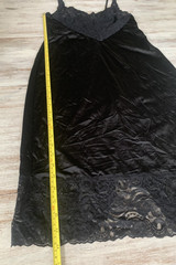 Vtg 70s Vanity Fair Slip Dress Black Nylon Lace Back Slit Lingerie Size 36/ 28″