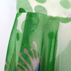 Vintage 1970s Green Chiffon Maxi Dress & Cape Set Polka Dot Floral Boho S XS