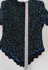 Vintage Laurence Kazar Silk Beaded Top L Black Teal Sequin Evening Blouse Glam