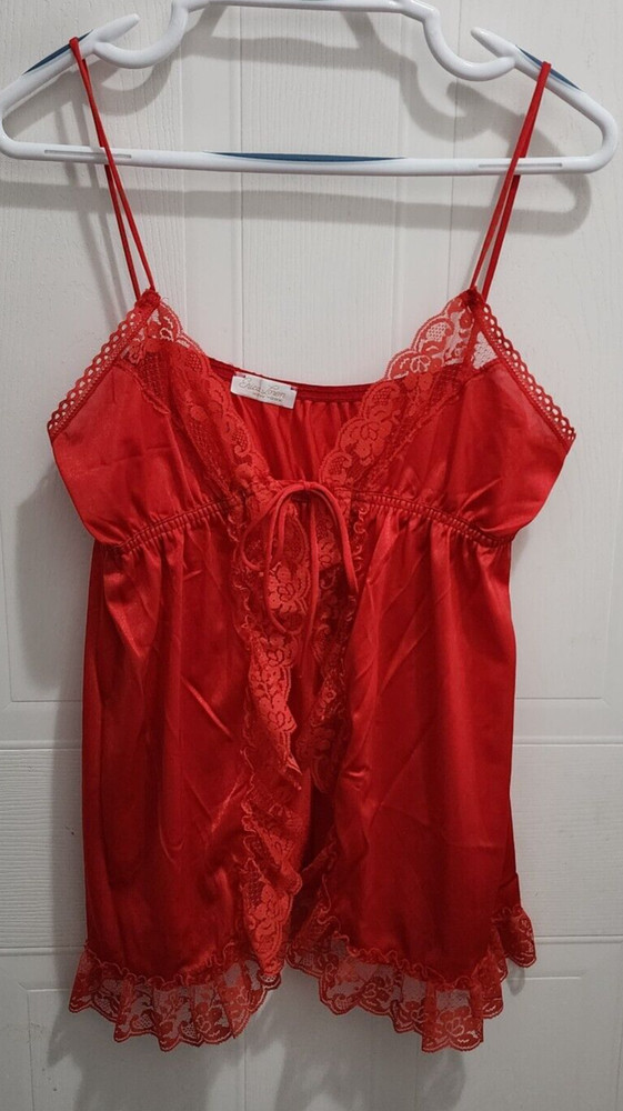 Vtg Erica Loren New York Women’s Sleeveless Open Front Lacey Camisole Top Red XS