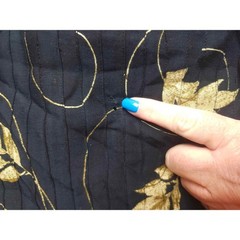 Karin Stevens Vintage Maxi Dress Black Gold Leaf Embroidery Velvet Collar Sz 14