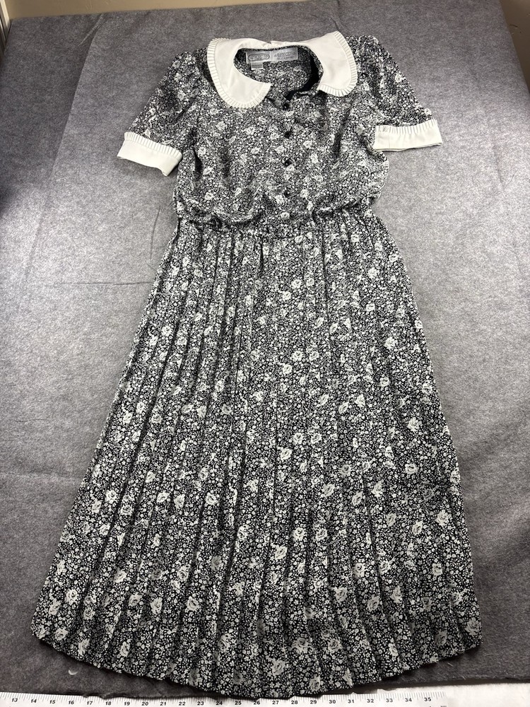 VTG Liz Roberts Women’s S/M? Floral Peter Pan Collar Pleated Maxi Dress Cottage