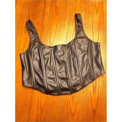 Good American Faux Leather Lace-Up Back Corset Top Black Size 5 = 2XL 18/20