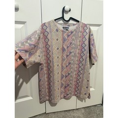 Westbourne Vintage 80s Geometric Print T-Shirt Pastel Pink Purple Large