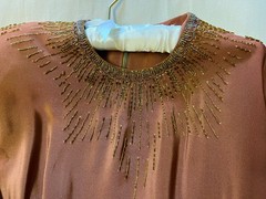 Vintage 1940s Copper Rayon Starburst Beaded Neckline Cocktail Dress Bust 38-39