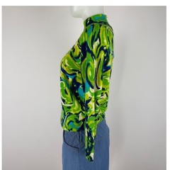 Vintage 70s Psychedelic Paisley Mock Neck Sweater Green Blue Mod 34