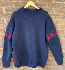 Vintage 90’s Blue & Red Aztec Western Oversized Chunky Knit Pullover Sweater Lg