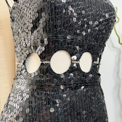 Vintage Niteline Della Roufogali Sequin Cutout Rhinestone Mini Dress Black 4