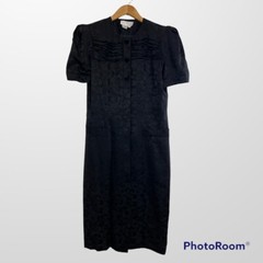 VTG Silk Studio 100% Silk Black Midi Dress with Floral design Size 6 80’s era