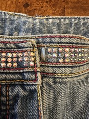 ESCADA VTG LIGHT WASHED RHINESTONE BEADED JEANS SZ44EU(10-12 US)MADE IN TURKEY