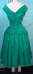 Vtg 50s Harry Keiser GREEN Fit Flare Taffeta Off Shoulder Party Cocktail Dress S
