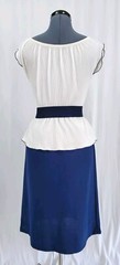 Vintage White & Navy Blue Dress w Ruffled Waist/Peplum & Belt Size XS/S?