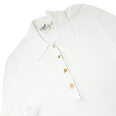 HERMES Vintage Logo Clou de Selle Button Ribbed Knit Polo Top #M White Viscose