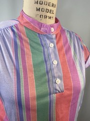 Vintage Dress SIZE LARGE 14 stripe cotton TIMES UP LE TEMPS 70s 80s purple pink