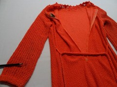 M Katrina Custom of California VTG Orange Knit Dress Evening Talon Long Sleeve