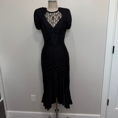 Isadora New York S Small Dress Ruched Bodycon Lace Inset Open Back Black Vintage
