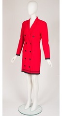 Louis Féraud 1990s Vintage Red Wool Crepe Double-Breasted Coat Dress Sz M
