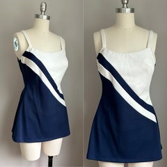 Vintage 1960’s Navy Blue & White Nautical Robby Len Swimsuit Pin-Up Size S/M