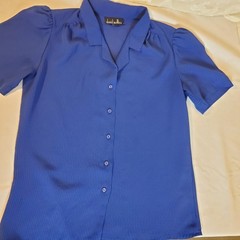 Vintage David Matthew Royal Blue Chiffon Blouse Puff shoulders, Size SM 80s/90s