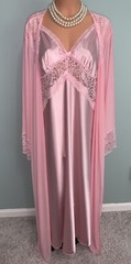 New Glossy Satin Chiffon Peignoir Set 4X Slip Dress Nightgown Robe Lingerie 2pc