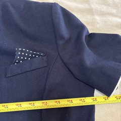 Leslie Fay Vintage 2- Piece Blouse Skirt Set Size 12P Stars Pleated Navy Blue