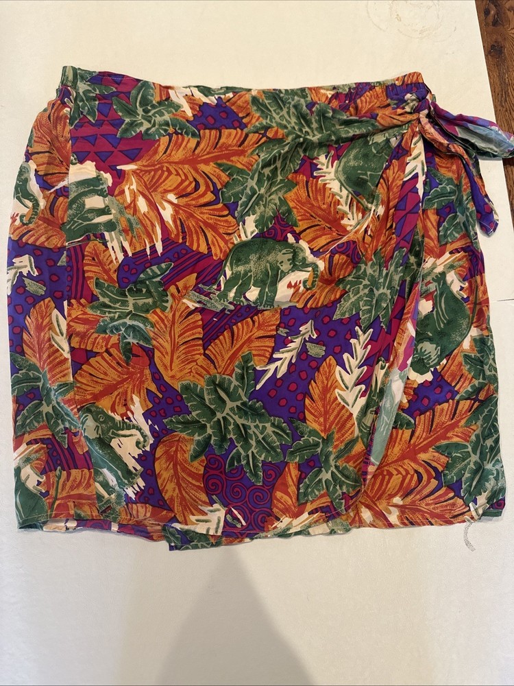 Melrose Studio Vintage Silk Floral Faux Wrap Skirt Women’s Size Large Tropical