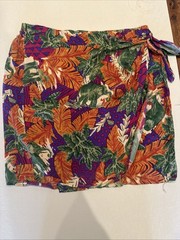 Melrose Studio Vintage Silk Floral Faux Wrap Skirt Women’s Size Large Tropical