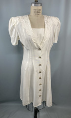 Vintage Dress SIZE 10 LARGE PETITE ivory white short CAROLINE WELLS 80s 90s