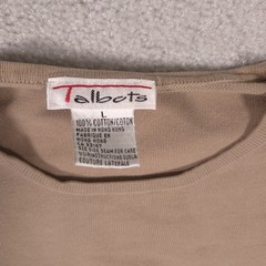 VTG Talbots Sweater Womens Large Beige Cotton Knit Preppy 90s Round Neck