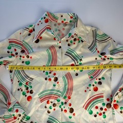 Vintage 70s Abstract Rainbow Polka Dot Disco Collar Button Down Shirt Cream