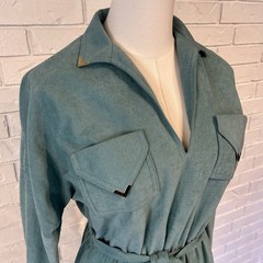 Vintage 60s Alfred Werber Green Belted Shirt Dress S/M