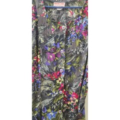 Vintage Oscar Too! Women Floral Rayon Button Front Midi Dress Belted Black Sz 10
