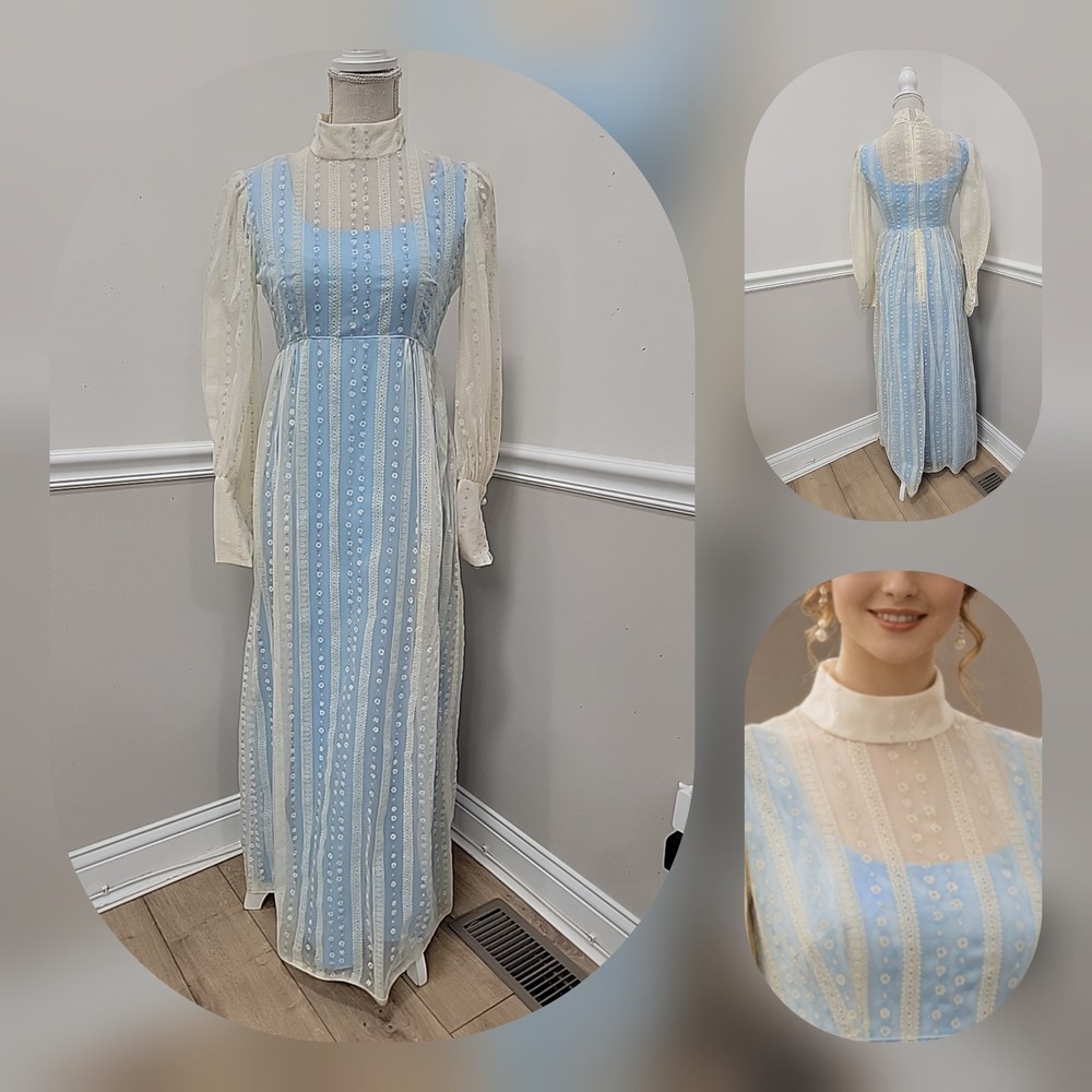 VTG’70S FLOCKED FLORAL CHIFFON MAXI DRESS/PRAIRIE/ PIONEER