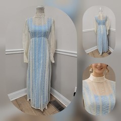 VTG’70S FLOCKED FLORAL CHIFFON MAXI DRESS/PRAIRIE/ PIONEER