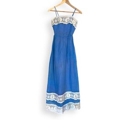 Vintage 1960s House of Bianchi Women’s Lacy Blue Sleeveless Evening Dress