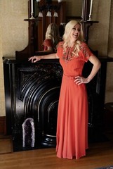 1940’s Coral Silk Crepe Silver Sequin Floral Cocktail Dress