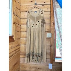 Vintage Rayon Gauze Dress Womens 2X Tan Whimsigoth Fairycore Boho MPH