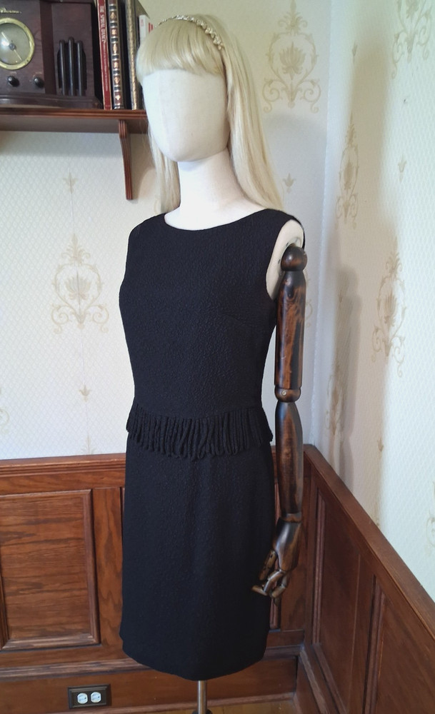 Vintage 1950s/1960s Mid-century Little Black Fringed Wiggle Cocktail Dress